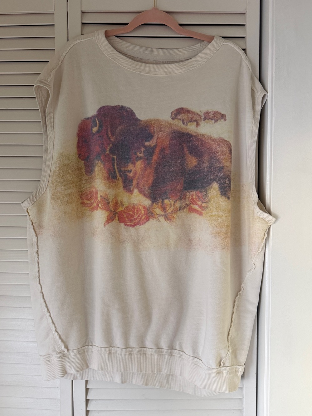 We the free Cream Buffalo Graphic Sleeveless Sweatshirt Top